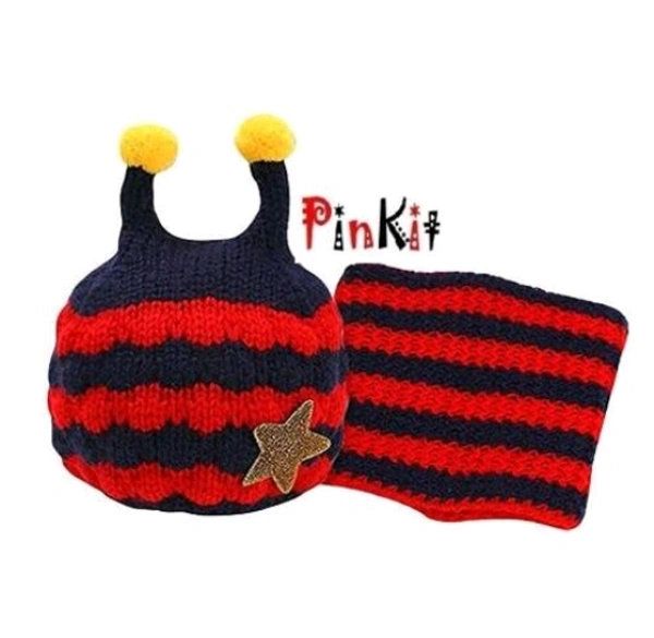 Winter Baby Wool Hat Hooded Scarf Earflap Knit Cap(3 to 10 Years) - Red